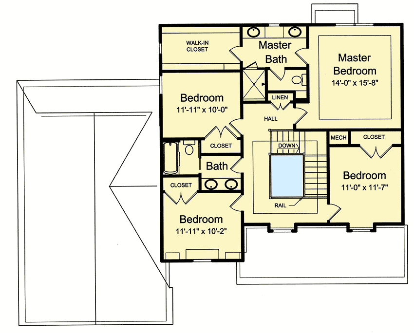 Plan 39258ST: Traditional Two-Story House Plan with Covered Front Porch - Floor Plan - Second Level - Traditional
