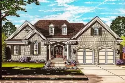 Brick Home Plan with Clutter-Cutting Family Area