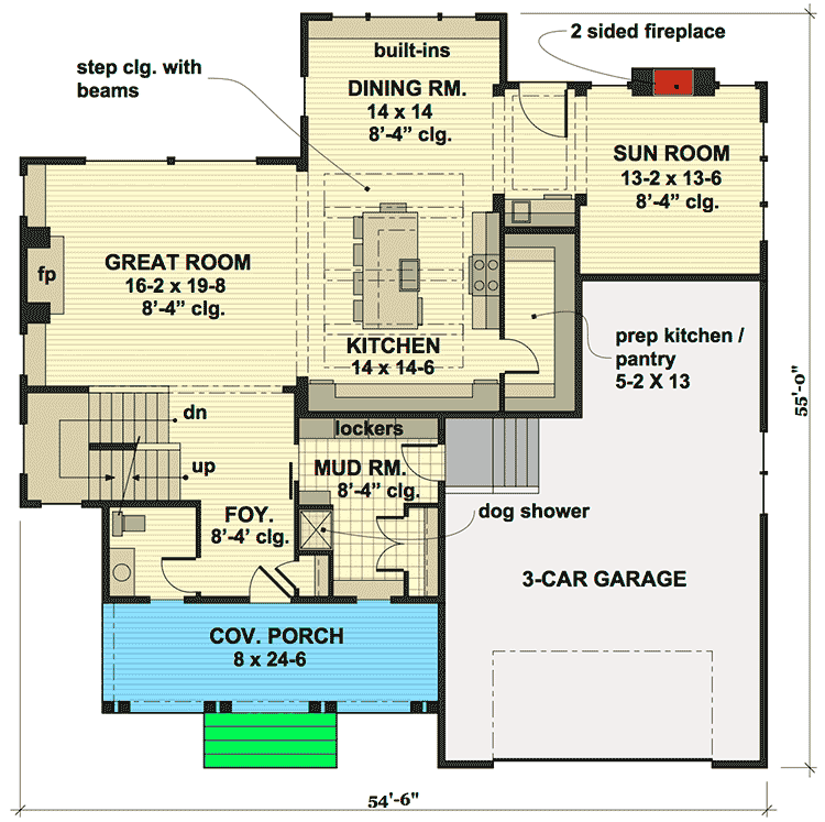 Plan 14654RK: Modern Farmhouse with Optional Finished Lower Level - 3447 Sq Ft - Floor Plan - Main Level - Craftsman, Farmhouse, Modern Farmhouse, New American