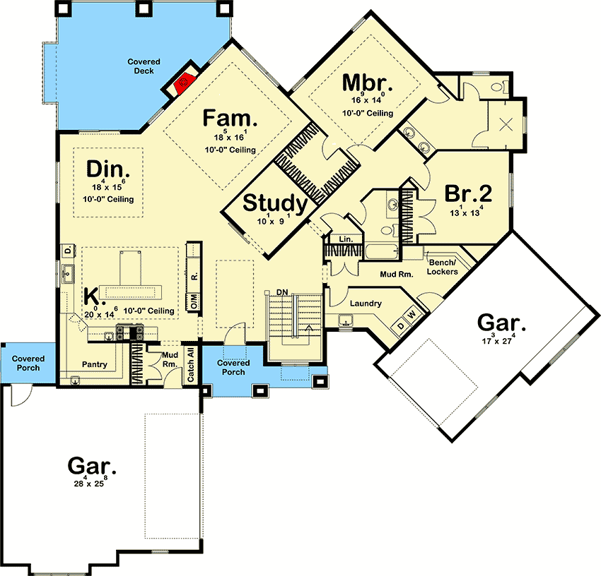 Plan 62678DJ: Two Bedroom Modern Farmhouse House Plan - Floor Plan - Main Level - Farmhouse, Northwest