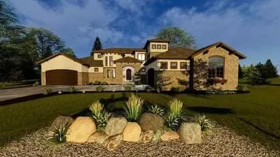 Tuscan House Plan with Circular Study