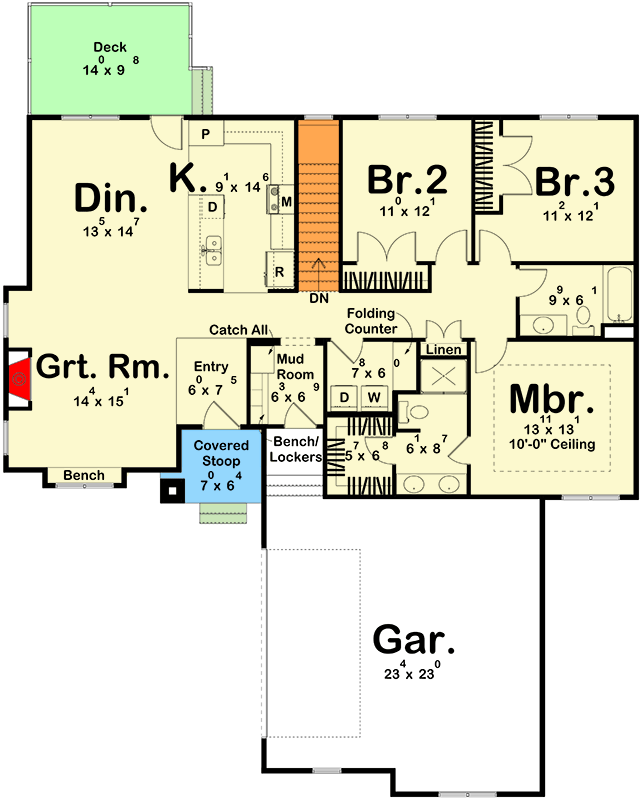 Plan 62680DJ: 3-Bed Ranch House Plan with Clustered Bedroom Layout - 1628 Sq Ft - Floor Plan - Main Level - Northwest, Ranch