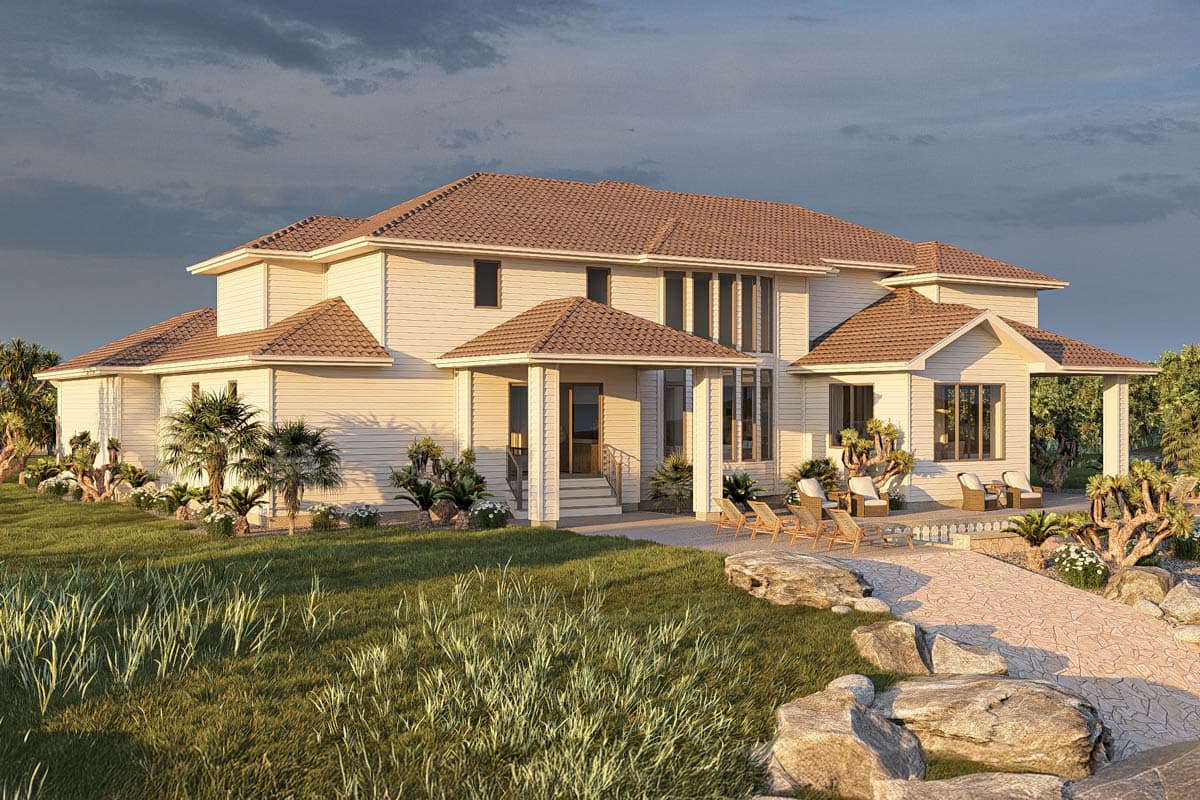 Plan 62682DJ: Luxurious 5-Bedroom Mediterranean House Plan with 2-Story Great Room - 4853 Sq Ft - Image #5 - Mediterranean, Spanish, Tuscan