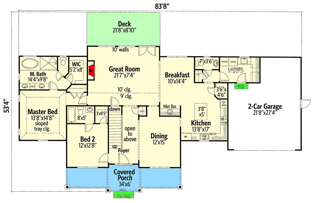 Plan 24369TW: Gorgeous Farmhouse House Plan with Optional Bonus Space - Floor Plan - Main Level - Farmhouse, Southern, Traditional