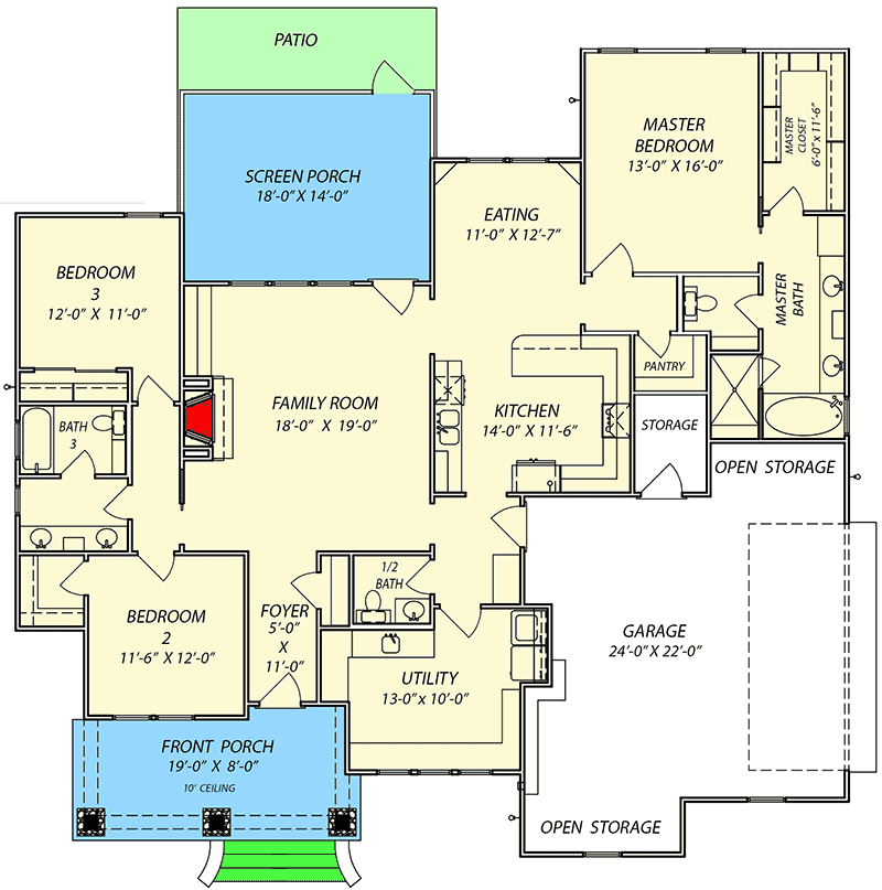 Plan 83896JW: Split Bedroom House Plan with Three Gables - Floor Plan - Main Level - Craftsman, Northwest
