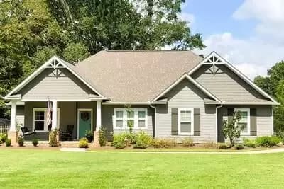 Split Bedroom House Plan with Three Gables