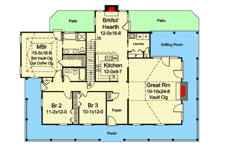Plan 57347HA: Country Ranch with Loft - Floor Plan - Main Level - Country, Farmhouse, Traditional