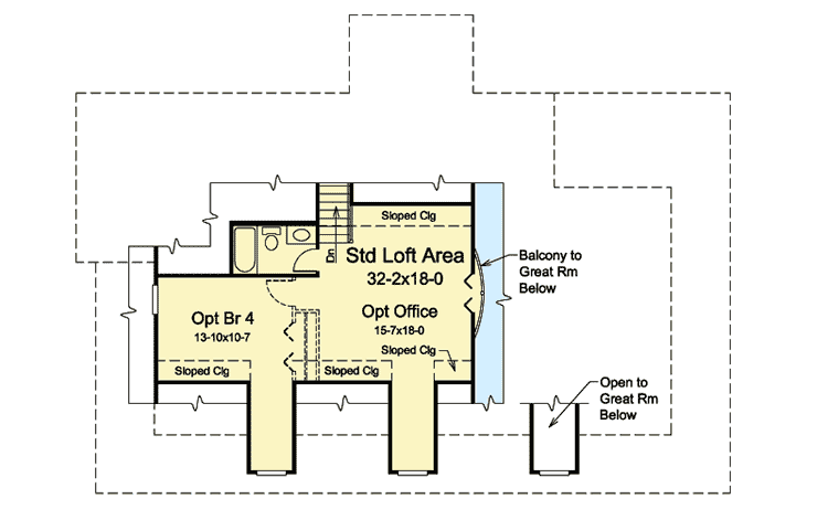 Plan 57347HA: Country Ranch with Loft - Floor Plan - 2nd Floor - Country, Farmhouse, Traditional