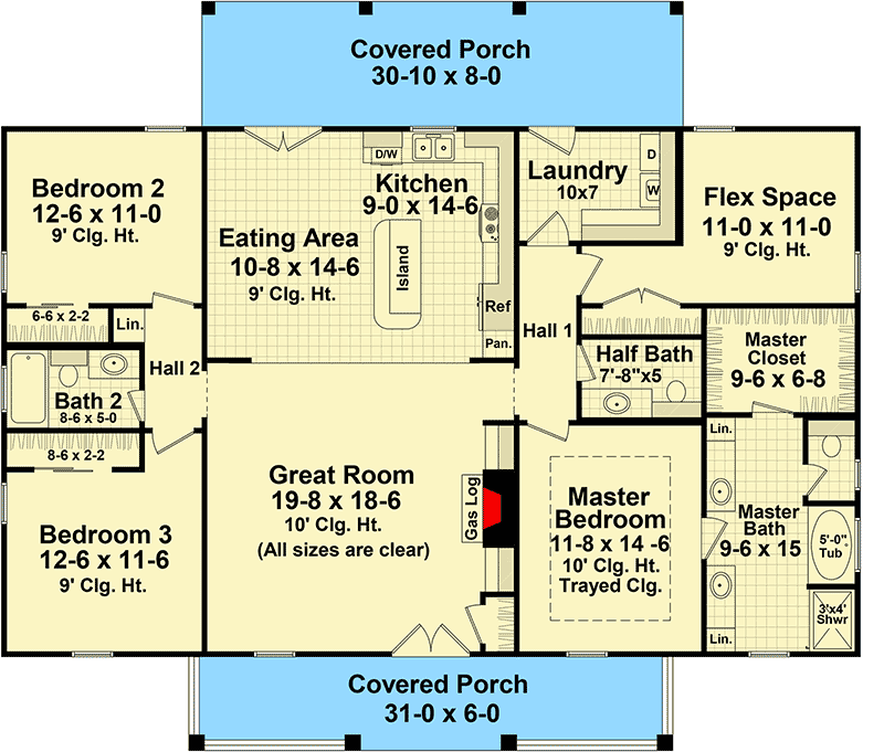 Plan 51182MM: French Country House Plan with 3 Beds and a Flex Room - Floor Plan - Main Level - European, French Country, Southern