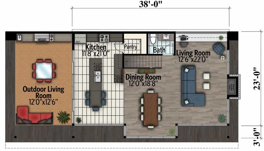 Plan 90298PD: Master Down Modern Home Plan with Huge Outdoor Living Room - Floor Plan - Main Level - Contemporary, Mid Century Modern, Modern