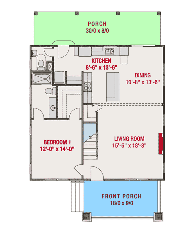 Plan 50162PH: Bungalow House Plan with Porches Front and Back - Floor Plan - Main Level - Bungalow, Cottage, Craftsman, Northwest