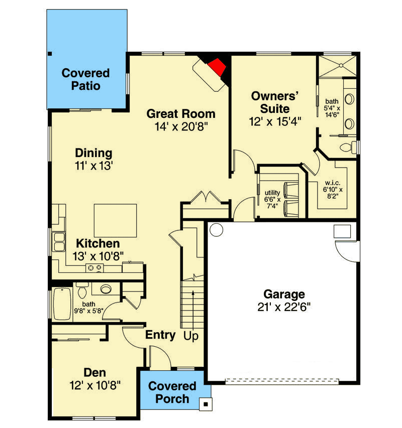 Plan 72886DA: Cottage witth Flex Room and Upstairs Loft - Floor Plan - Main Level - Cottage, Northwest, Ranch