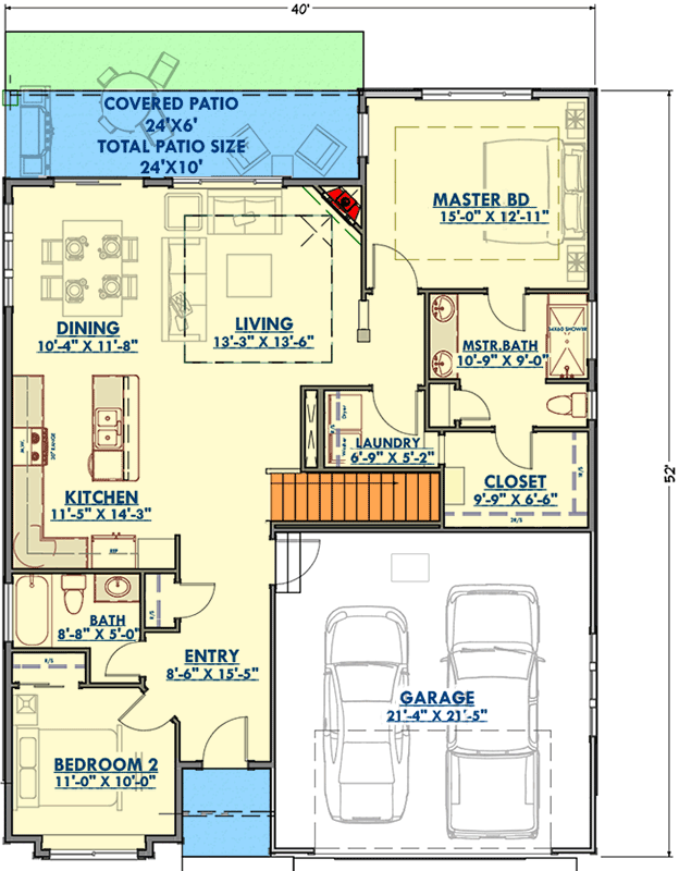 Plan 64437SC: Cozy Bungalow with Optional Finished Lower Level - Floor Plan - Main Level - Bungalow, Craftsman