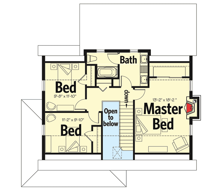 Plan 22474DR: 3-Bed Cottage House Plan with Open Floor Plan - 1772 Sq Ft - Floor Plan - 2nd Floor - Cabin, Cottage, Northwest, Vacation