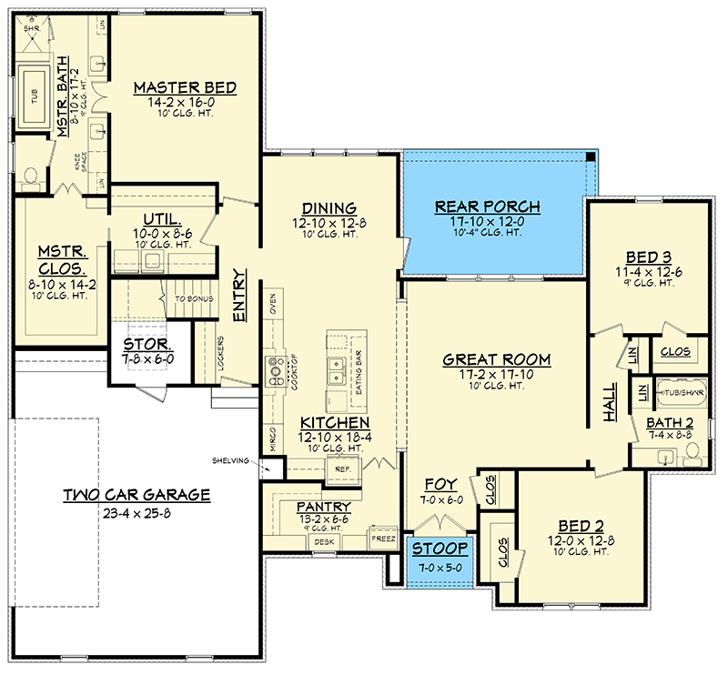 Plan 51768HZ: Exclusive Charming French Country House Plan With Optional Bonus Room - Floor Plan - Main Level - Acadian, French Country, Louisiana-Style, Southern, Traditional