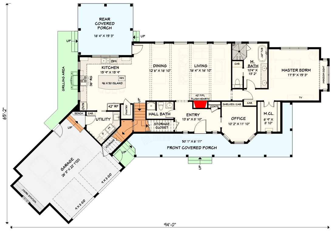 Plan 28912JJ: Modern Farmhouse with Angled Garage Plus Bonus Room Above - Floor Plan - Main Level - Country, Farmhouse, Modern Farmhouse, New American, Traditional