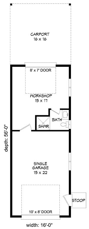 Plan 68495VR: 1-Car Garage with a Workshop - Floor Plan - Main Level - Country, Traditional