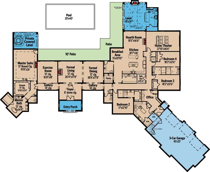 Plan 70558MK: Grand One Level European House Plan - Floor Plan - Main Level - European, Traditional