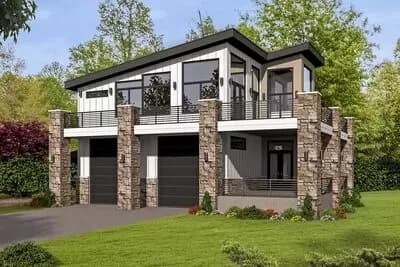 Unique Contemporary Home Plan with RV Bays