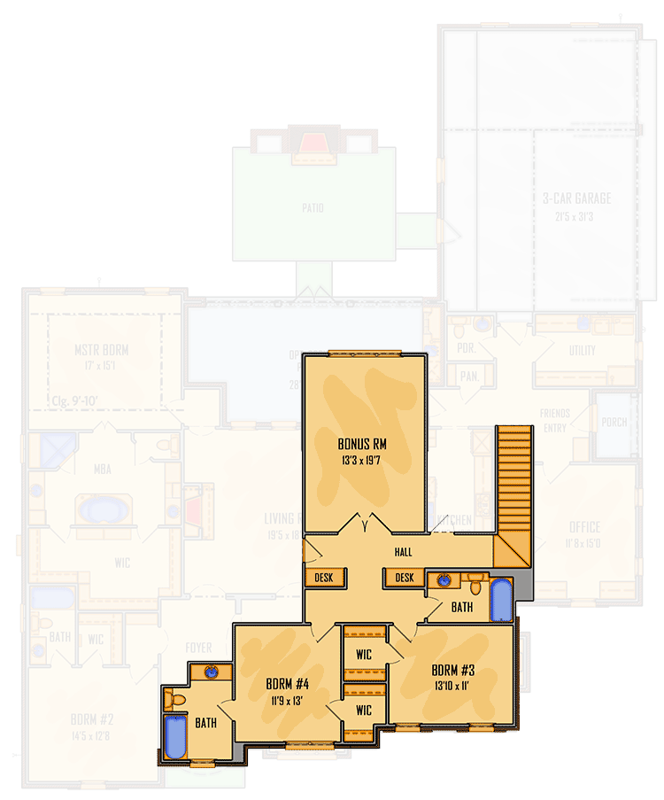 Plan 510004WDY: Southern House Plan with Fireplaced Patio In Back - 3579 Sq Ft - Floor Plan - 2nd Floor - European, French Country, Southern