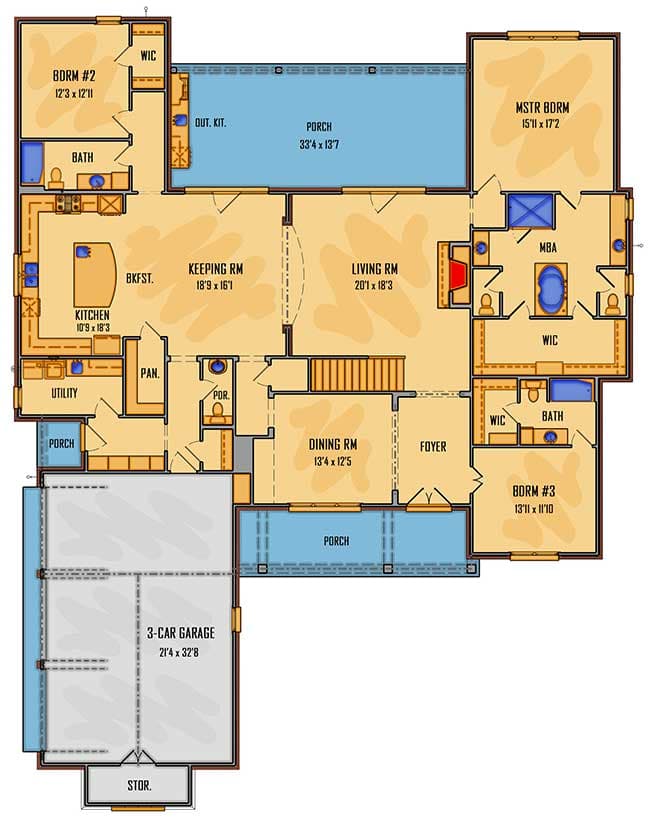 Plan 510006WDY: Five Bedroom Southern House Plan - Floor Plan - Main Level - Southern, Traditional