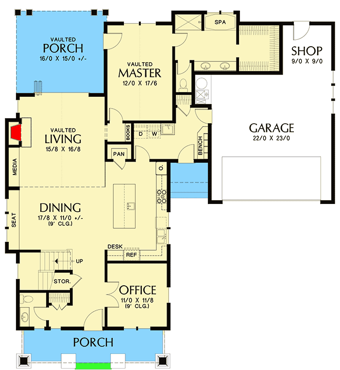 Plan 69655AM: Craftsman Bungalow with Loft - Floor Plan - Main Level - Bungalow, Craftsman, Northwest
