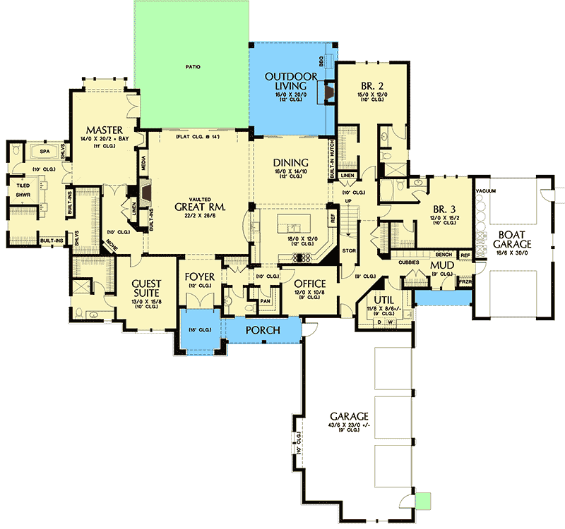 Plan 69658AM: Games Room Plus a Hobby Room - Floor Plan - Main Level - European