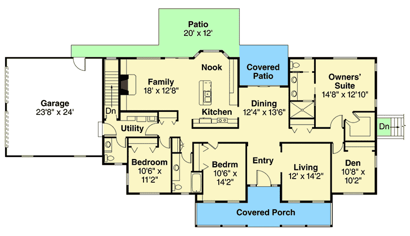 Plan 72891DA: Country Ranch with Wide Front Porch - Floor Plan - Main Level - Colonial, Country, Ranch, Traditional