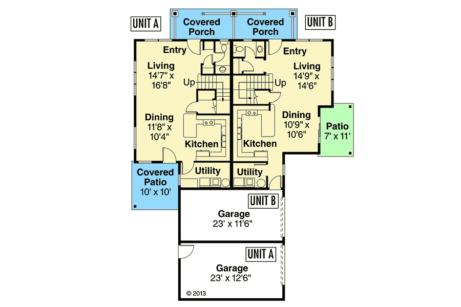 Plan 72900DA: Large Country-Style Duplex House Plan - Floor Plan - Main Level