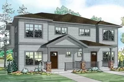 Large Country-Style Duplex House Plan