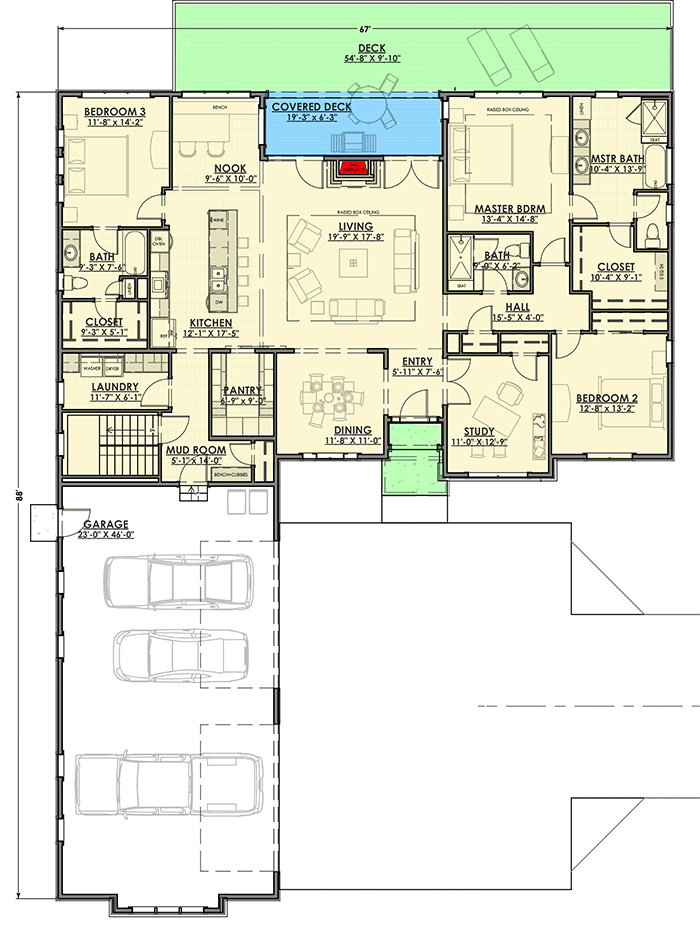 Plan 64443SC: Beautiful and Functional One Level Farmhouse - Floor Plan - Main Level - Farmhouse, Ranch, Traditional
