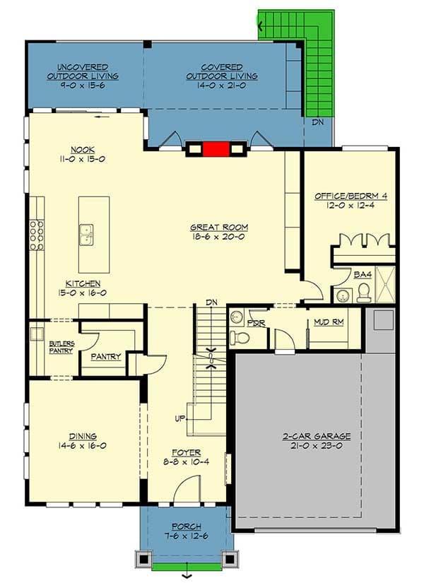 Plan 23694JD: Modern Prairie House Plan with Tri-Level Living - Floor Plan - Main Level - Modern, Northwest, Prairie