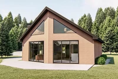 2-Bed Modern Vacation Getaway House Plan with Vaulted Great Room - 1050 Sq Ft