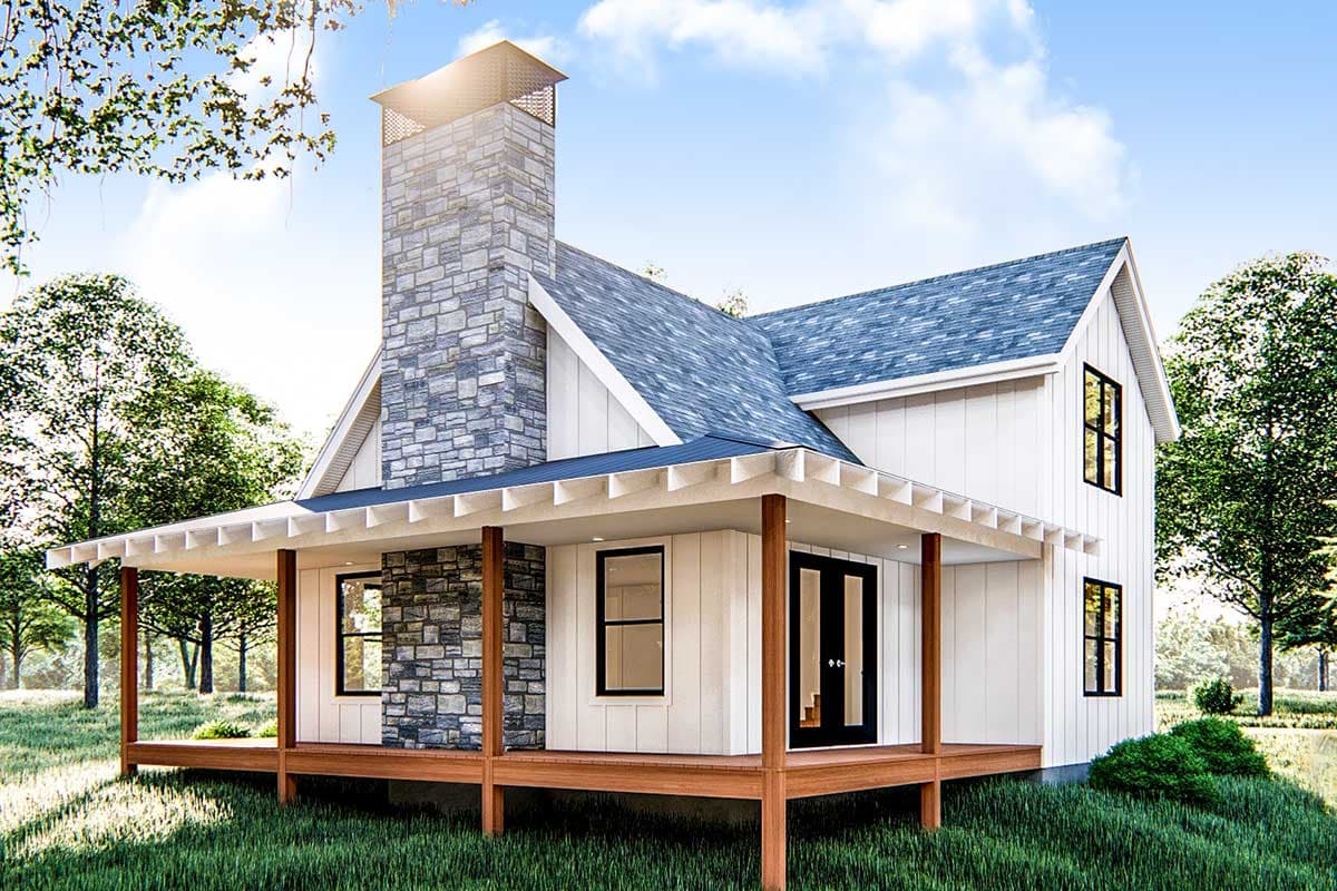 Plan 62690DJ: Modern Farmhouse Cabin with Upstairs Loft - Image #5 - Cottage, Country, Farmhouse, Modern Farmhouse, Traditional, Vacation