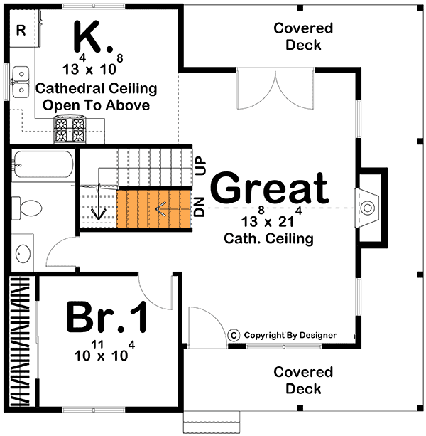 Plan 62690DJ: Modern Farmhouse Cabin with Upstairs Loft - Floor Plan - Main Floor - Basement Version - Cottage, Country, Farmhouse, Modern Farmhouse, Traditional, Vacation