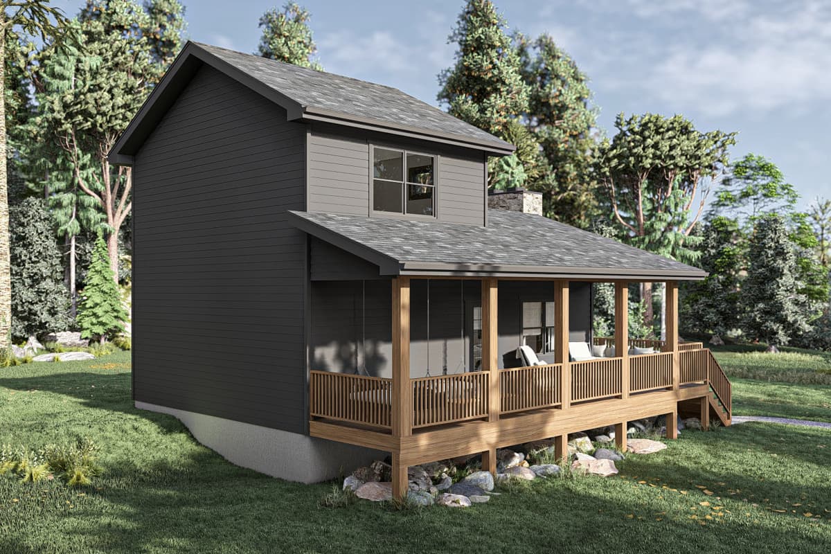Plan 62691DJ: 2-Bed Getaway Mountain Retreat with Wrap Around Deck - 968 Sq Ft - Image #10 - Cabin, Coastal, Cottage, Mountain, Rustic, Vacation