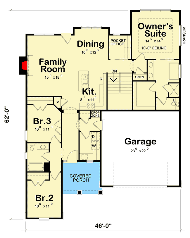 Plan 42508DB: Atrium Ranch House Plan With Pocket Office - Floor Plan - Main Level - Craftsman, Ranch