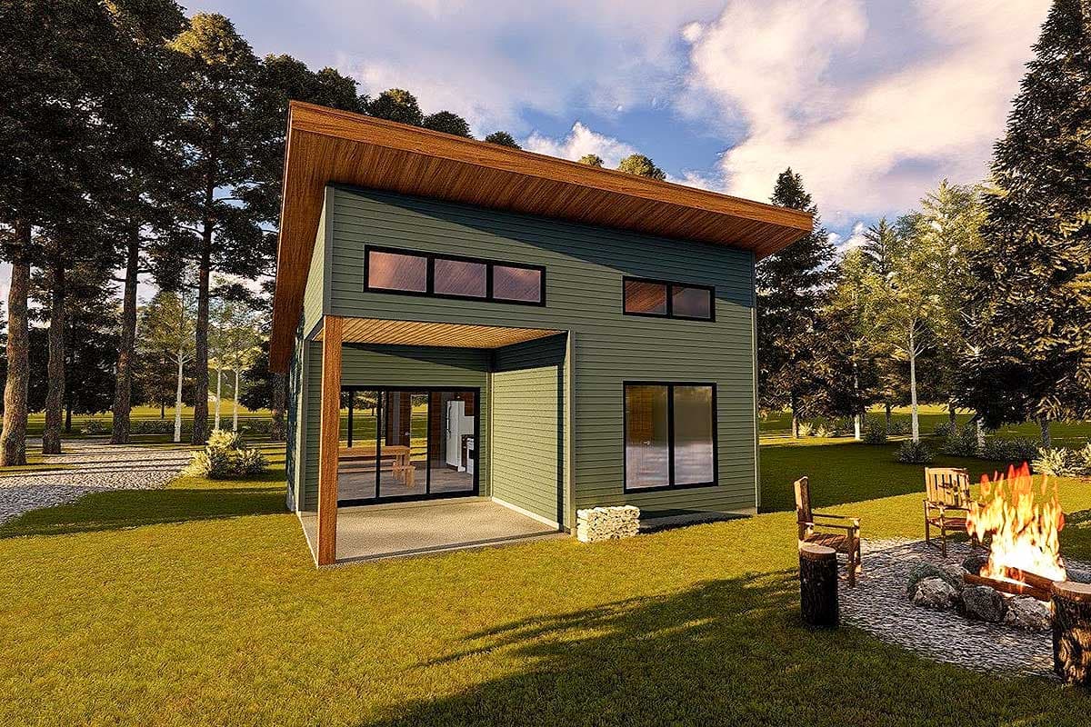 Plan 62703DJ: Modern Mountain Cabin with Covered Porch - 485 Sq Ft - Image #8 - Cabin, Cottage, Mid Century Modern, Modern, Vacation