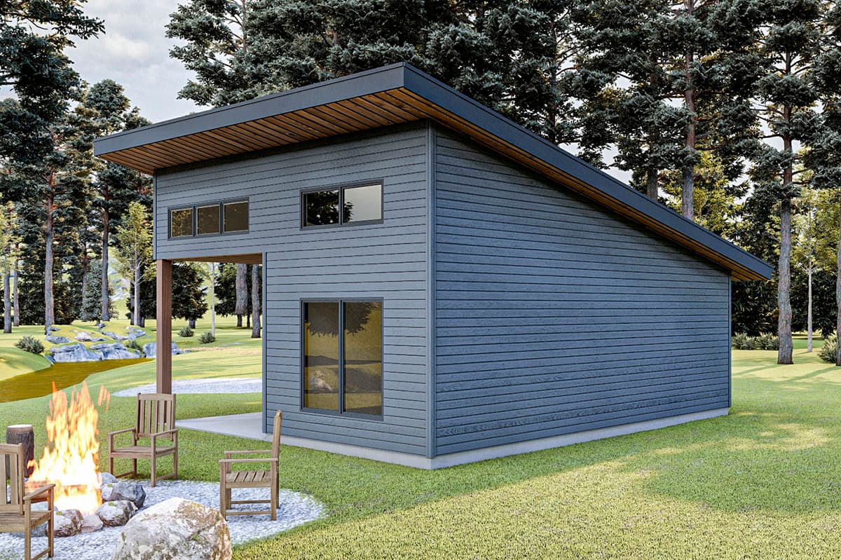 Plan 62703DJ: Modern Mountain Cabin with Covered Porch - 485 Sq Ft - Image #7 - Cabin, Cottage, Mid Century Modern, Modern, Vacation