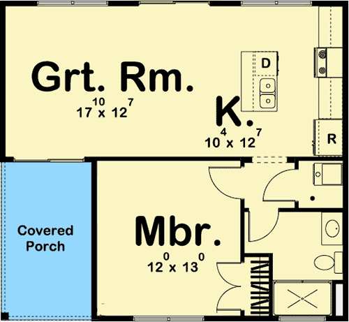 Plan 62704DJ: Tiny House or Vacation Getaway - Floor Plan - Main Level - Cabin, Coastal, Cottage, Rustic, Vacation