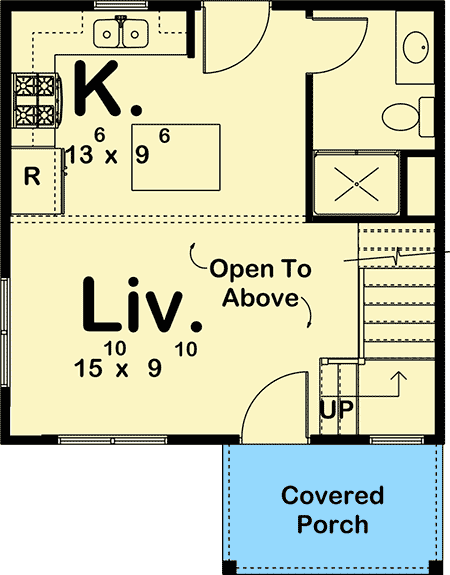 Plan 62709DJ: Tiny House or Vacation Getaway - Floor Plan - Main Level - Coastal, Cottage, Vacation