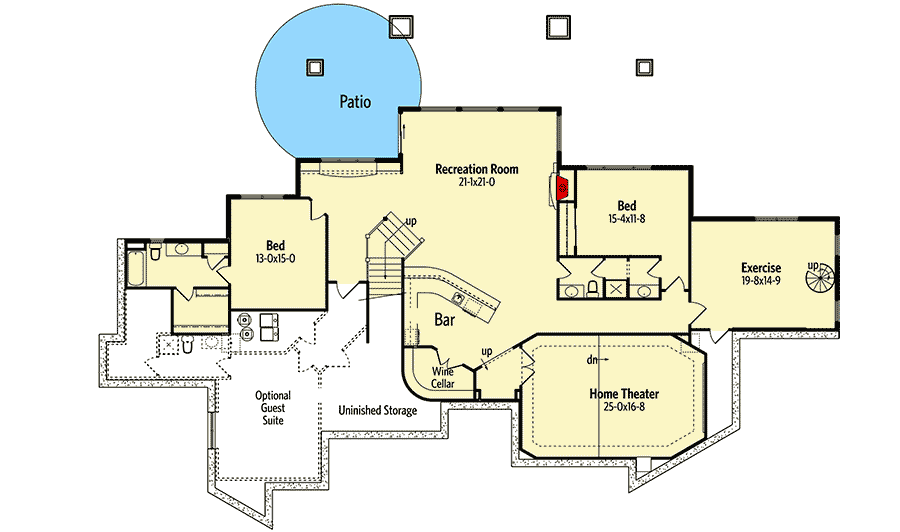 Plan 95045RW: Center-Entry Mountain Ranch - Floor Plan - Basement - Mountain, Northwest, Ranch, Rustic