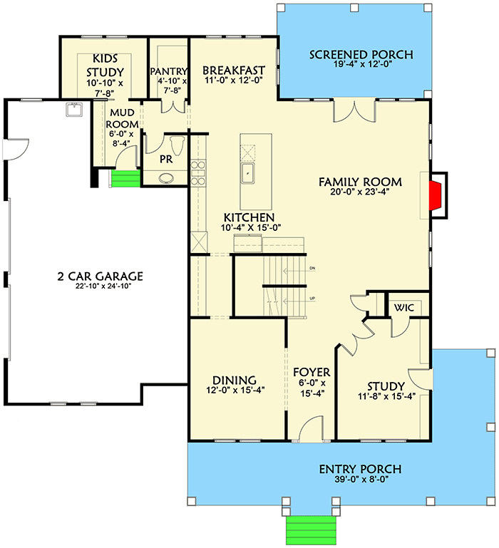 Plan 500021VV: Modern Farmhouse with L-Shaped Front Porch - 3887 Sq Ft - Floor Plan - Main Level - Country, Farmhouse, Modern Farmhouse, New American, Southern, Traditional