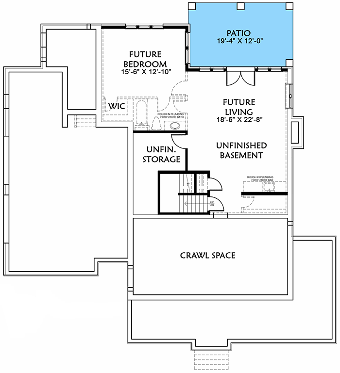Plan 500021VV: Modern Farmhouse with L-Shaped Front Porch - 3887 Sq Ft - Floor Plan - Lower Level - Country, Farmhouse, Modern Farmhouse, New American, Southern, Traditional