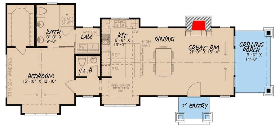 Plan 70561MK: Rugged Country House Plan with Vaulted Great Room - 1008 Sq Ft - Floor Plan - Main Level - Country, Mountain, Rustic, Vacation
