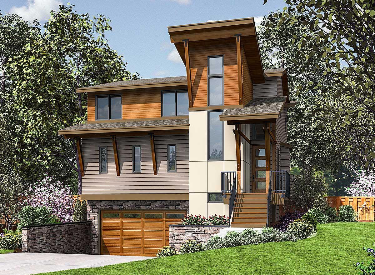 Plan 23699JD: Three Story Modern House Plan Designed For The Narrow Front-Sloping Lot - Image #22 - Contemporary, Modern, Northwest