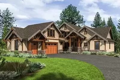 Mountain Craftsman Home Plan with 2 Upstairs Bedrooms