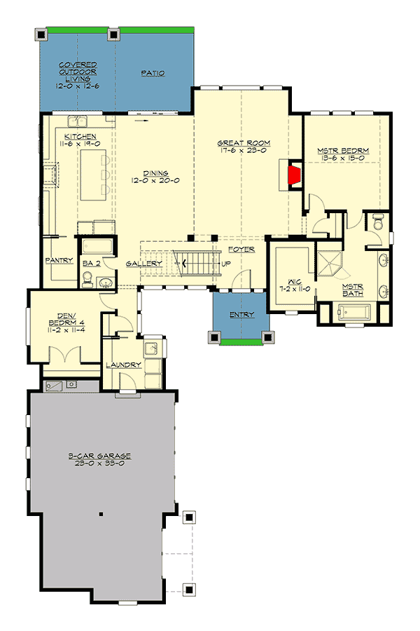 Plan 23702JD: Mountain Craftsman House Plan with 3 Upstairs Bedrooms - Floor Plan - Main Level - Craftsman, Mountain, Rustic