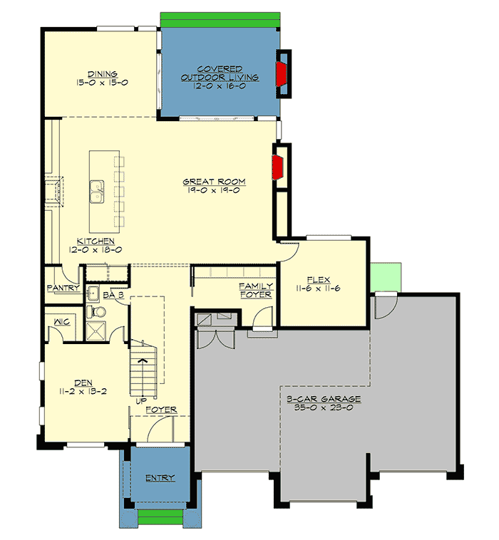 Plan 23704JD: Prairie Style House Plan with Bonus Room Included - Floor Plan - Main Level - Contemporary, Northwest, Prairie