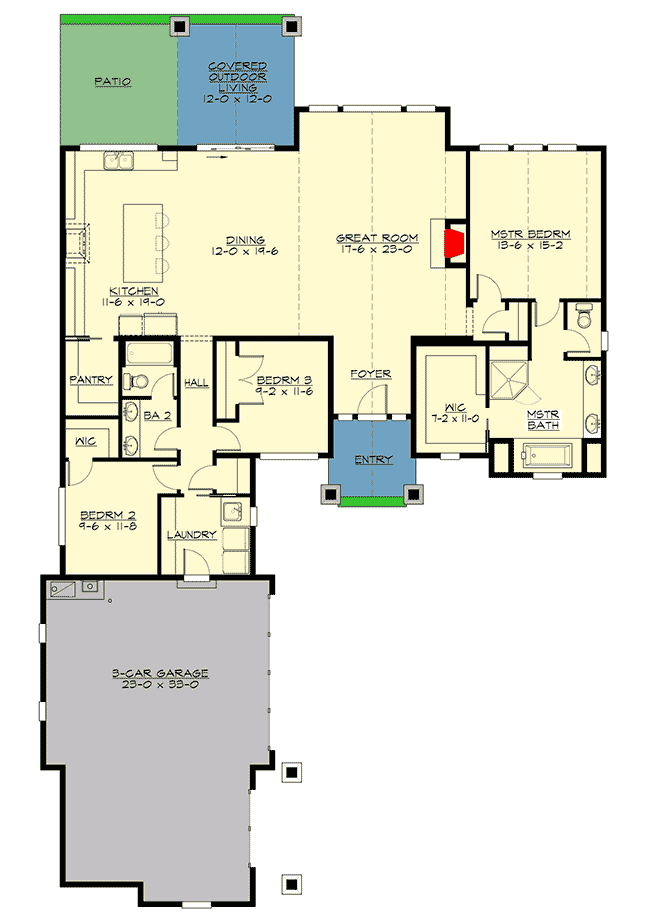 Plan 23705JD: Mountain Craftsman with One-Level Living - Floor Plan - Main Level - Craftsman, Mountain